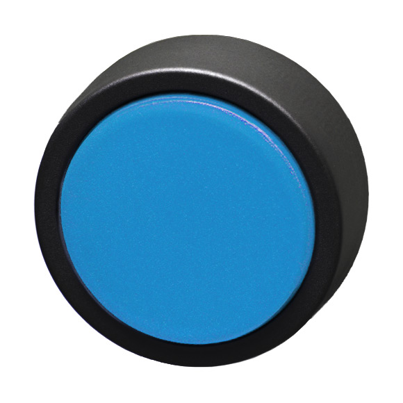 Кнопка синяя с фиксацией, в отверстие 22,5мм, IP67, с кольцом черного цвета, без маркировки BS3DR BL Benedict