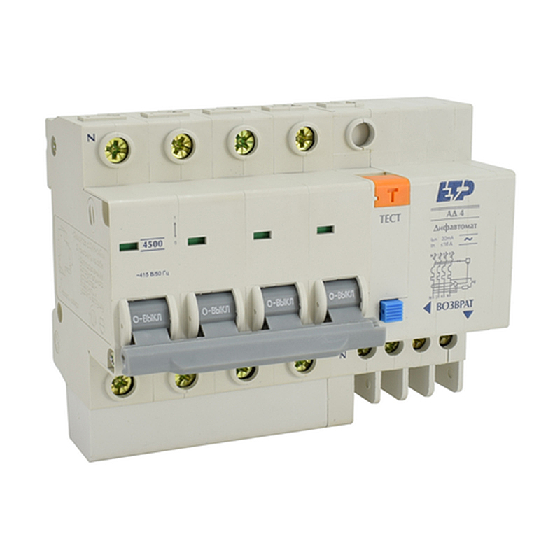 Автоматический выключатель дифференциальный (дифавтомат) АД-4 63А/30мА (С) 4P+N ETP