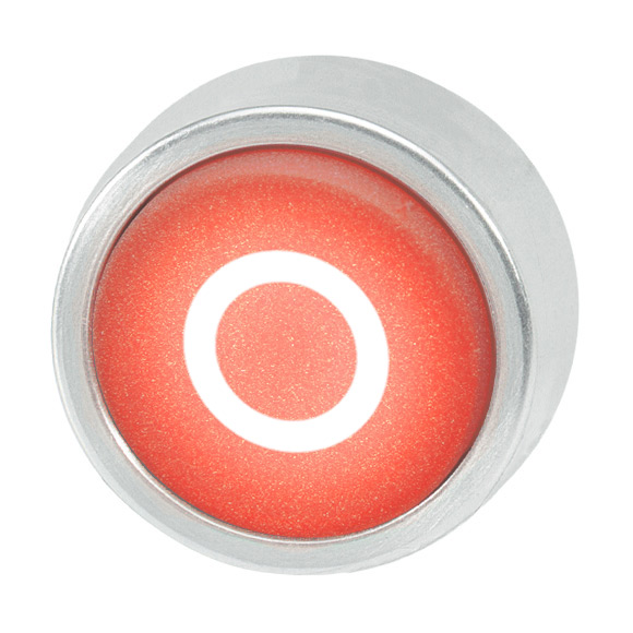 Кнопка красная без фиксации с подсветкой, в отверстие 22,5мм, IP67, макс. мощность лампы 1,9Вт, с кольцом цвета "алюминий", с маркировкой "0" B3DL RT-0 Benedict