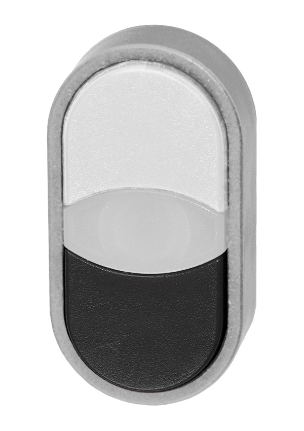 Кнопка двойная без фиксации с подсветкой (белая/черная), в отверстие 22,5мм, IP67, с белым индикатором, с кольцом цвета "алюминий", без маркировки B3DT W/S Benedict