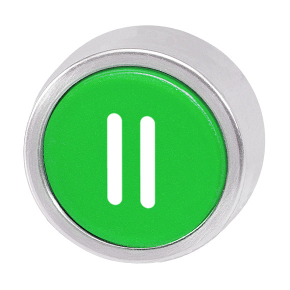 Кнопка зеленая без фиксации, в отверстие 22,5мм, IP67, с кольцом цвета "алюминий", c маркировкой "II" B3D GN-II Benedict