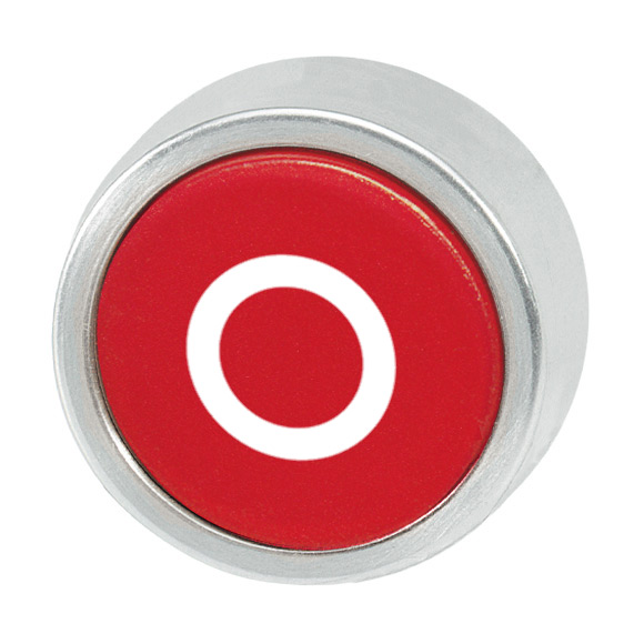 Кнопка красная без фиксации, в отверстие 22,5мм, IP67, с кольцом цвета "алюминий", c маркировкой "0" B3D RT-0 Benedict