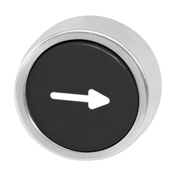 Кнопка черная без фиксации, в отверстие 22,5мм, IP67, с кольцом цвета "алюминий", c маркировкой "-->" B3D SW-PF Benedict