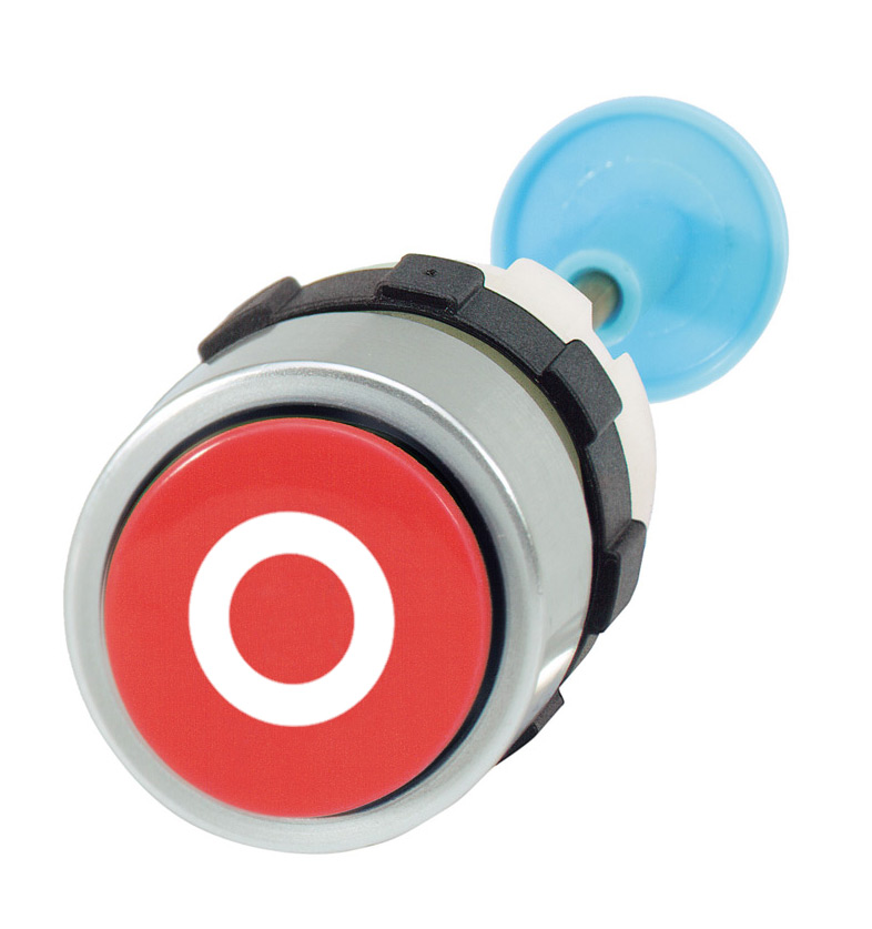 Кнопка "Стоп" красная для корпуса, в отверстие 22,5мм, IP65, с металлическим кольцом и самонастраиваемым по длине штифтом (19,5-38,5мм), с маркировкой "0" B3G0-31,5 Benedict