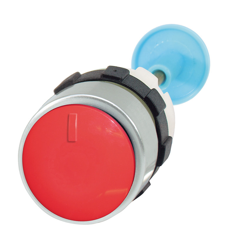 Кнопка грибовидная красная с фиксацией для корпуса, в отверстие 22,5мм, ∅28мм, IP65, с металлическим кольцом и самонастраиваемым по длине штифтом (19,5-38,5мм) B3GP-31,5 Benedict