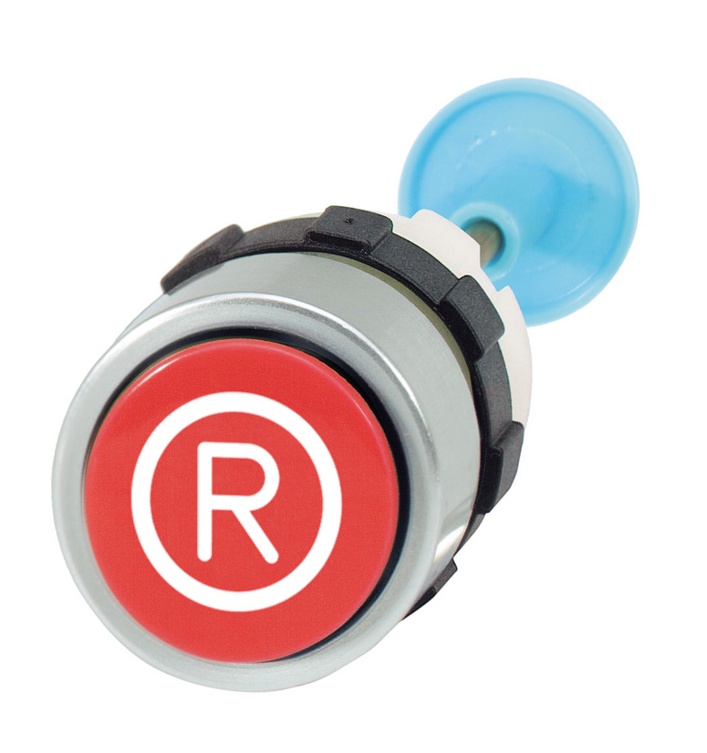 Кнопка "Сброс" с функцией остановки красная для корпуса, в отверстие 22,5мм, IP65, с металлическим кольцом и самонастраиваемым по длине штифтом (19,5-38,5мм), с маркировкой "0/R" B3GR-31,5 Benedict