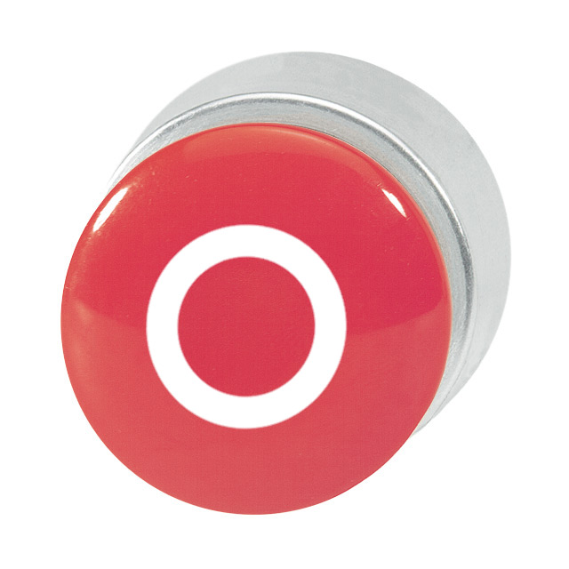 Кнопка красная грибовидная, в отверстие 22,5мм, ∅28мм, высота 24мм, IP67, с кольцом цвета "алюминий", с маркировкой "0" B3P1 RT-0 Benedict