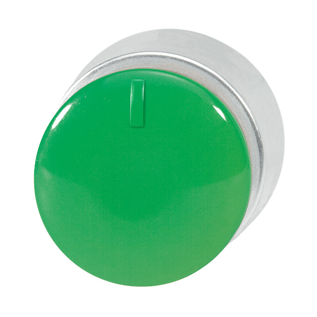 Кнопка зеленая грибовидная, в отверстие 22,5мм, ∅28мм, высота 24мм, IP67, с кольцом цвета "алюминий", без маркировки, с индикатором положения B3P2 GN Benedict