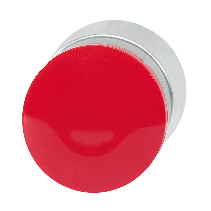 Кнопка аварийная красная, в отверстие 22,5мм, ∅28мм, высота 24мм, с кольцом цвета "алюминий", возврат поворотом, без маркировки B3P3 RT Benedict