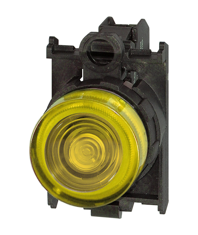 Световой индикатор в сборе, желтый, в отверстие 22,5мм, IP67, светодиод 200-250V AC/DC B3R GE/L230 Benedict