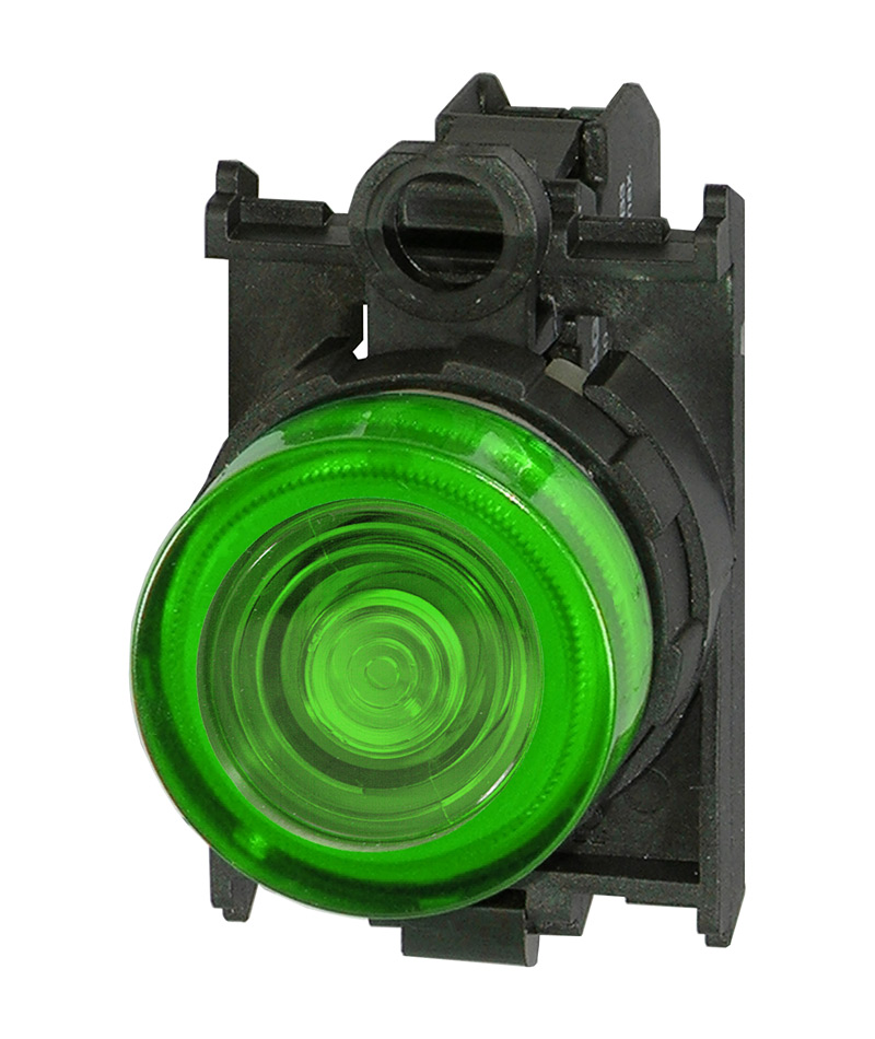Световой индикатор в сборе, зеленый, в отверстие 22,5мм, IP67, без лампы B3R GN/0 Benedict