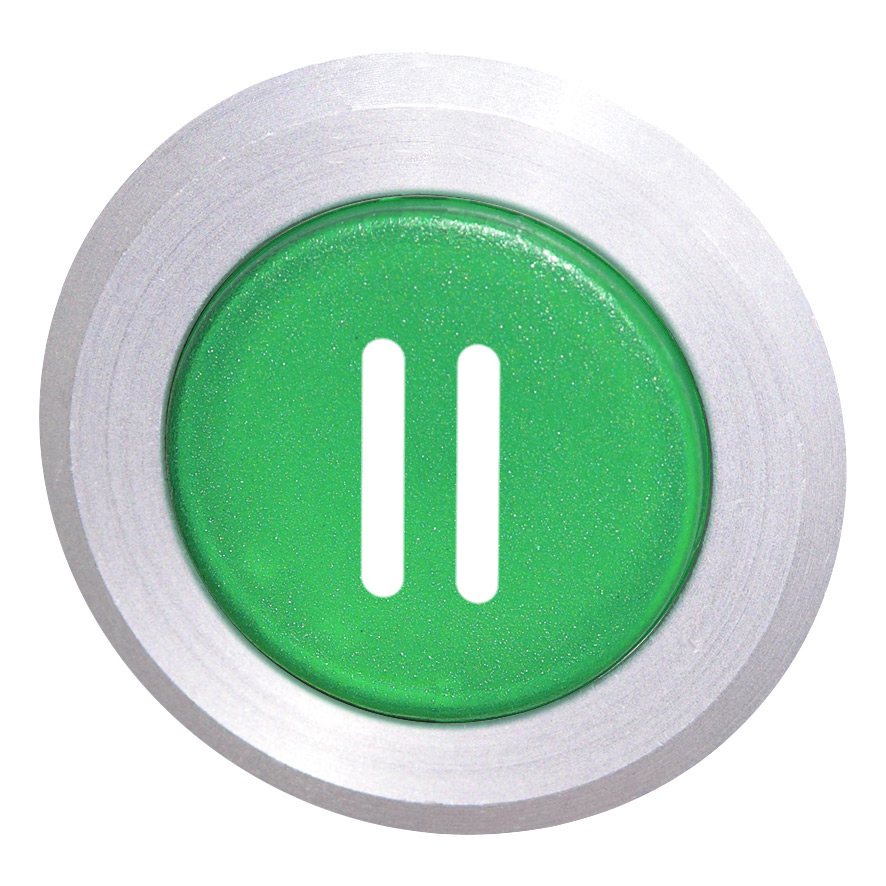 Кнопка зеленая без фиксаци, в отверстие 30,5мм, IP67, с кольцом цвета "алюминий", маркировка "II" B5D GN-II Benedict