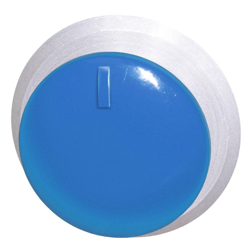 Кнопка синяя грибовидная, в отверстие 30,5мм, ∅28мм, высота 11,5мм, IP67, с кольцом цвета "алюминий", с индикатором положения B5P2 BL Benedict