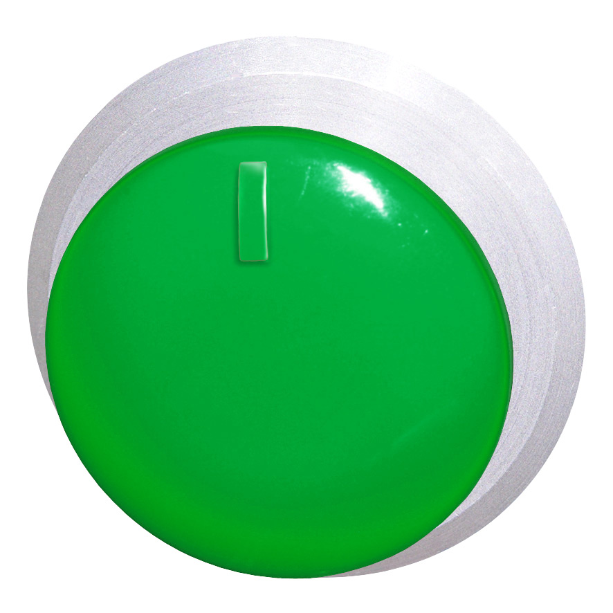 Кнопка зеленая грибовидная, в отверстие 30,5мм, ∅28мм, высота 11,5мм, IP67, с кольцом цвета "алюминий", с индикатором положения B5P2 GN Benedict