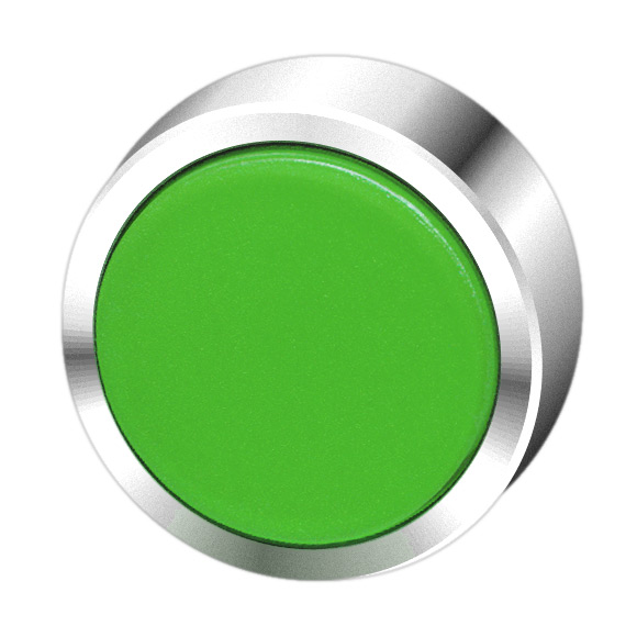 Кнопка зеленая с фиксацией, в отверстие 22,5мм, IP67, с кольцом цвета "хром", без маркировки BC3DR GN Benedict