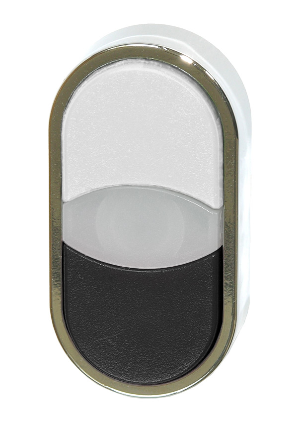 Кнопка двойная без фиксации с подсветкой (белая/черная), в отверстие 22,5мм, IP67, с белым индикатором, с кольцом цвета "хром", без маркировки BC3DT W/S Benedict