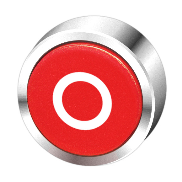 Кнопка красная без фиксации, в отверстие 22,5мм, IP67, с кольцом цвета "хром", с маркировкой "0" BC3D RT-0 Benedict