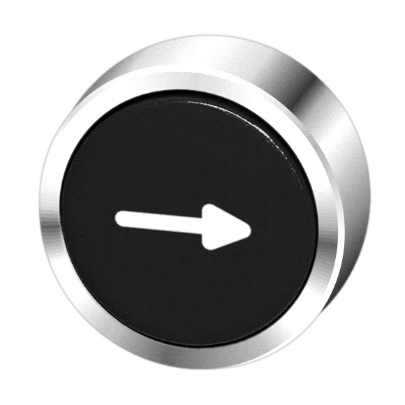 Кнопка черная без фиксации, в отверстие 22,5мм, IP67, с кольцом цвета "хром", с маркировкой "-->" BC3D SW-PF Benedict