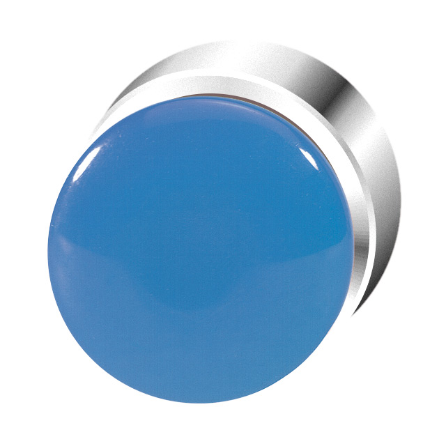 Кнопка синяя грибовидная, в отверстие 22,5мм, ∅28мм, высота 24мм, IP67, с кольцом цвета "хром", без маркировки BC3P1 BL Benedict