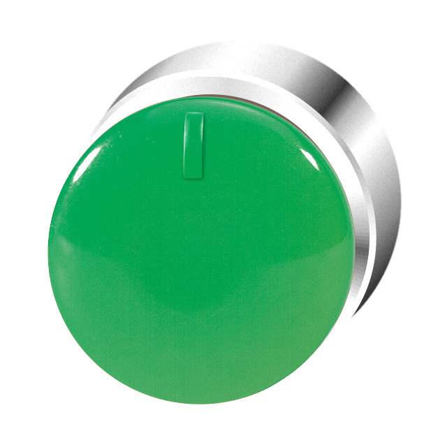 Кнопка зеленая грибовидная, в отверстие 22,5мм, ∅28мм, высота 24мм, IP67, с кольцом цвета "хром", без маркировки, с индикатором положения BC3P2 GN Benedict