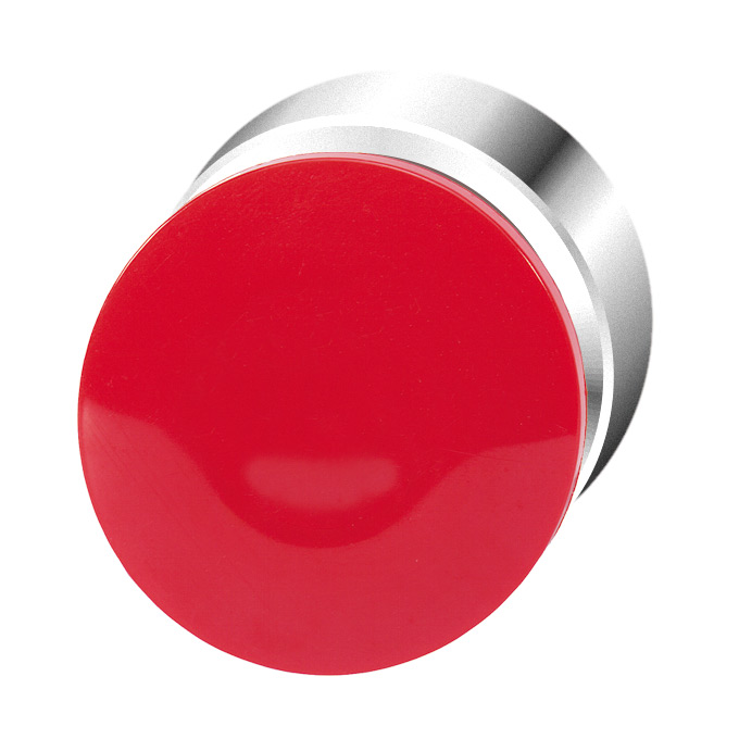 Кнопка аварийная красная, в отверстие 22,5мм, ∅28мм, высота 24мм, с кольцом цвета "хром", возврат поворотом, без маркировки BC3P3 RT Benedict