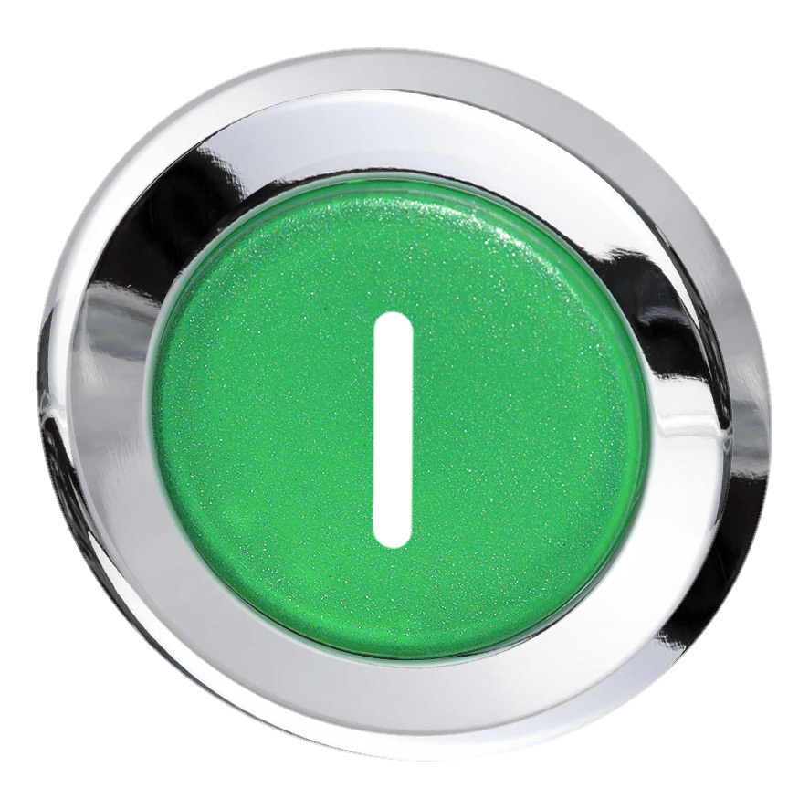 Кнопка зеленая без фиксаци, в отверстие 30,5мм, IP67, с кольцом цвета "хром", с маркировкой "I" BC5D GN-I Benedict