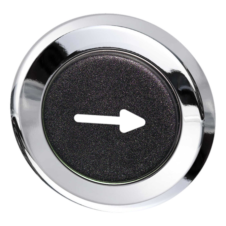 Кнопка черная без фиксаци, в отверстие 30,5мм, IP67, с кольцом цвета "хром", с маркировкой "-->" BC5D SW-PF Benedict