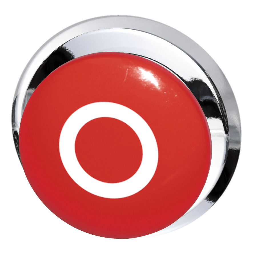 Кнопка красная грибовидная, в отверстие 30,5мм, ∅28мм, высота 11,5мм, IP67, с кольцом цвета "хром", с маркировкой "0" BC5P1 RT-0 Benedict