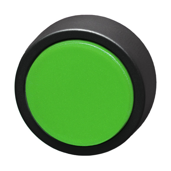 Кнопка зеленая с фиксацией, в отверстие 22,5мм, IP67 с кольцом черного цвета, без маркировки BS3DR GN Benedict