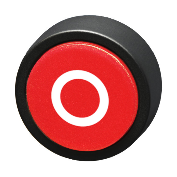 Кнопка красная без фиксации, в отверстие 22,5мм, IP67, с кольцом черного цвета, с маркировкой "0" BS3D RT-0 Benedict