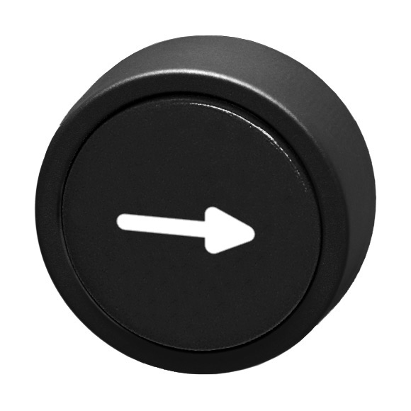 Кнопка черная без фиксации, в отверстие 22,5мм, IP67, с кольцом черного цвета, с маркировкой "-->" BS3D SW-PF Benedict
