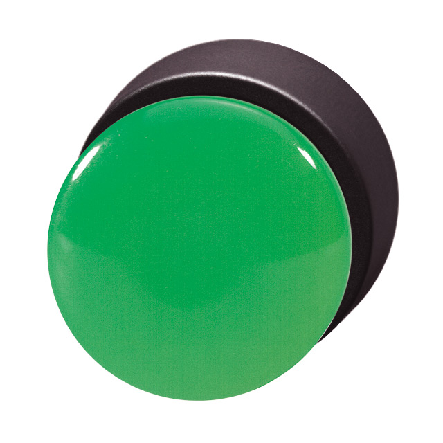 Кнопка зеленая грибовидная, в отверстие 22,5мм, ∅28мм, высота 24мм, IP67, с кольцом черного цвета, без маркировки BS3P1 GN Benedict