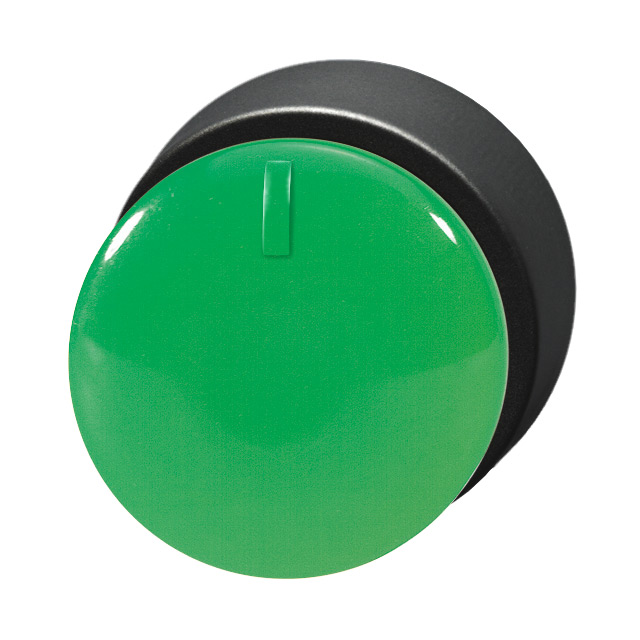 Кнопка зеленая грибовидная, в отверстие 22,5мм, ∅28мм, высота 24мм, IP67, с кольцом черного цвета, без маркировки, с индикатором положения BS3P2 GN Benedict