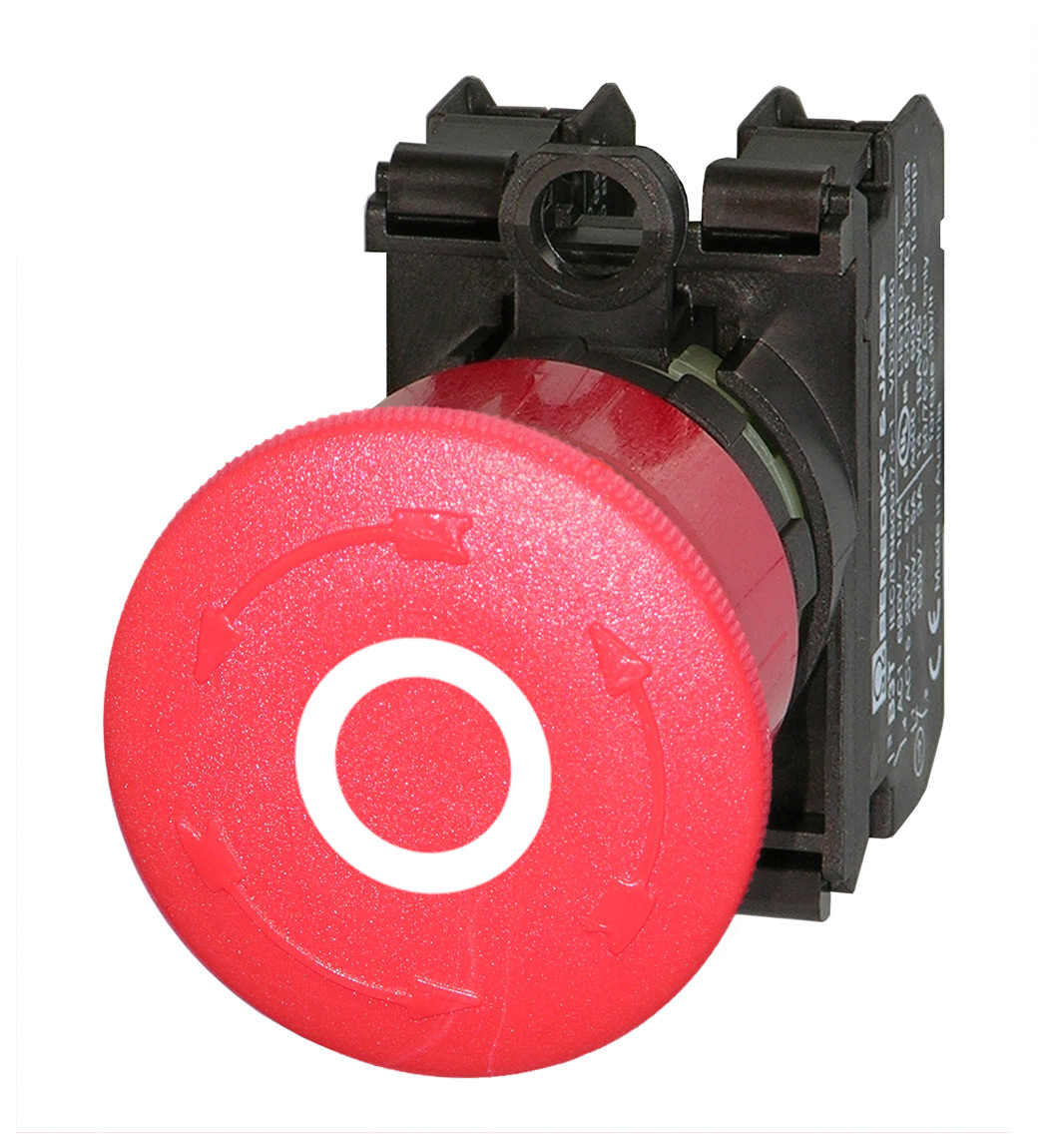 Кнопка аварийная красная в сборе, в отверстие 22,5мм, ∅40мм, высота 20мм, с кольцом черного цвета, возврат поворотом, с маркировкой "0", (1NO+1NC) BS3P34 RT-0/11 Benedict