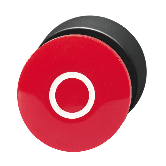 Кнопка аварийная красная, в отверстие 22,5мм, ∅28мм, высота 24мм, с кольцом черного цвета, возврат поворотом, с маркировкой "0" BS3P3 RT-0 Benedict