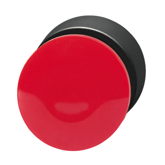 Кнопка аварийная красная, в отверстие 22,5мм, ∅28мм, высота 24мм, с кольцом черного цвета, возврат поворотом, без маркировки BS3P3 RT Benedict