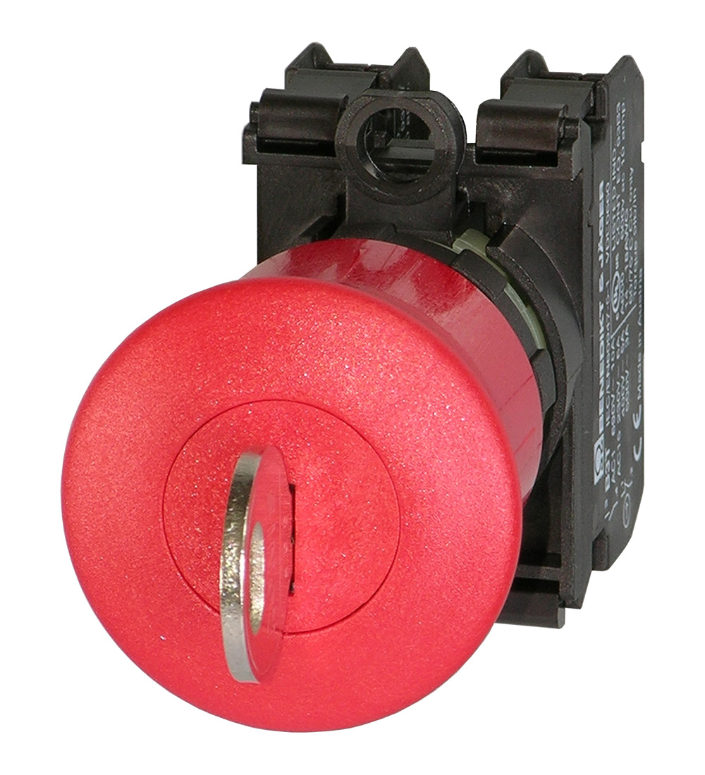 Кнопка аварийная красная в сборе, в отверстие 22,5мм, ∅40мм, высота 30мм, IP67, с кольцом черного цвета, возврат ключом, (1NO + 1NC) BS3P44S3 RT/11 Benedict