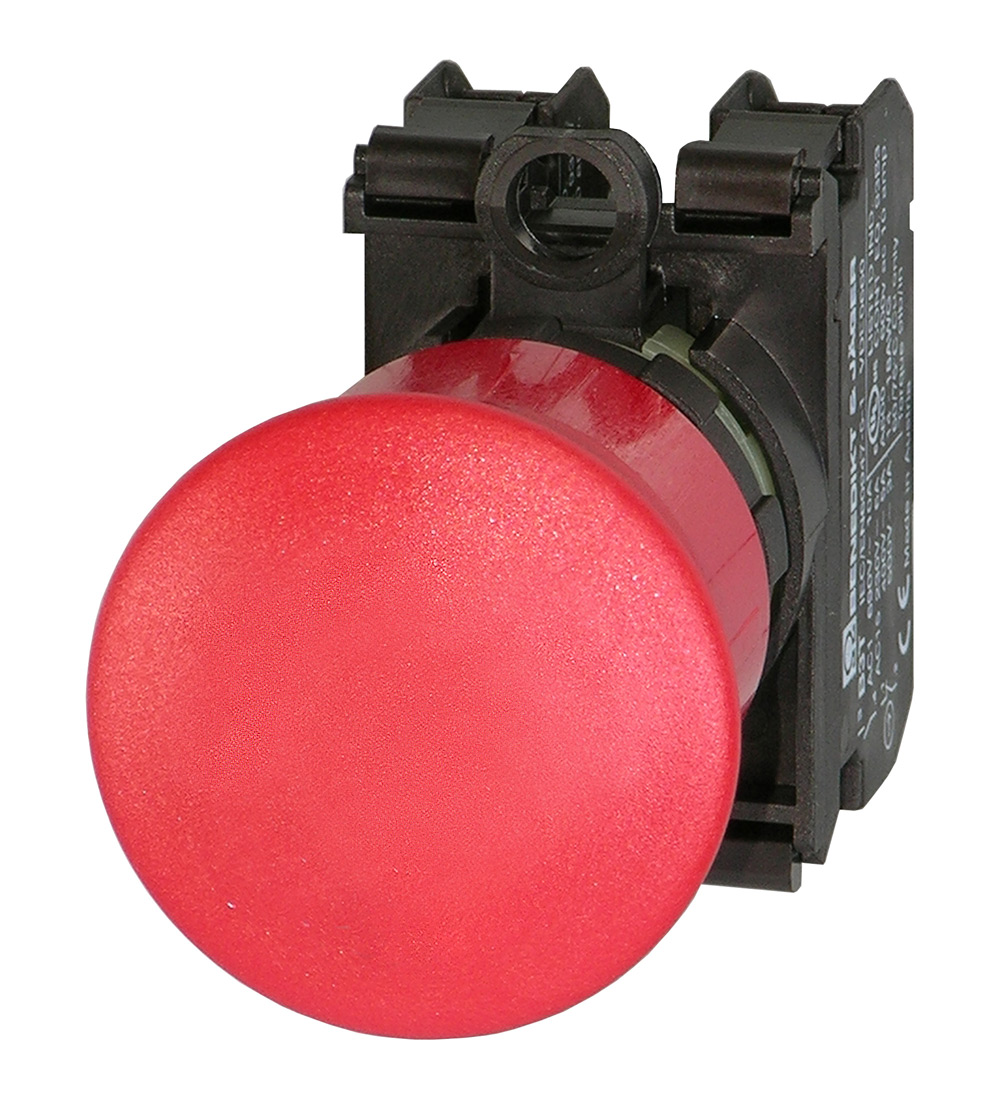 Кнопка аварийная красная в сборе, в отверстие 22,5мм, ∅40мм, высота 30мм, IP67, с кольцом черного цвета, возврат вытягиванием, (1NO + 1NC) BS3P44 RT/11 Benedict