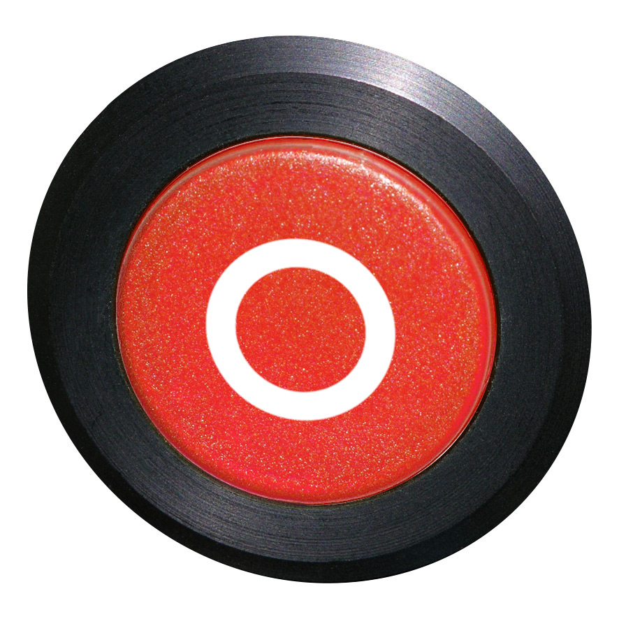 Кнопка красная без фиксаци, в отверстие 30,5мм, IP67, с кольцом черного цвета, с маркировкой "0" BS5D RT-0 Benedict