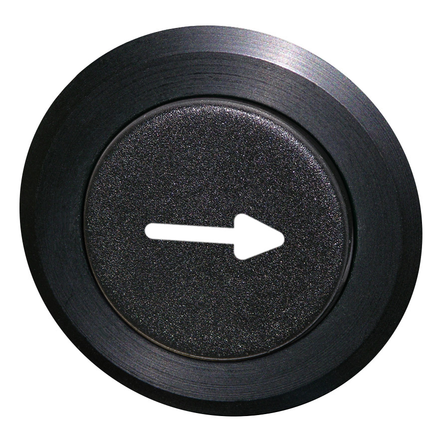 Кнопка черная без фиксаци, в отверстие 30,5мм, IP67, с кольцом черного цвета, с маркировкой "-->" BS5D SW-PF Benedict