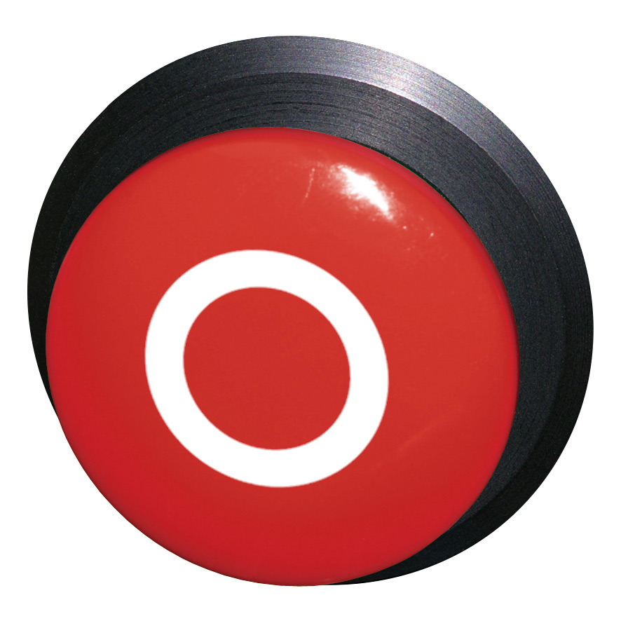 Кнопка красная грибовидная, в отверстие 30,5мм, ∅28мм, высота 11,5мм, IP67, с кольцом черного цвета, с маркировкой "0" BS5P1 RT-0 Benedict