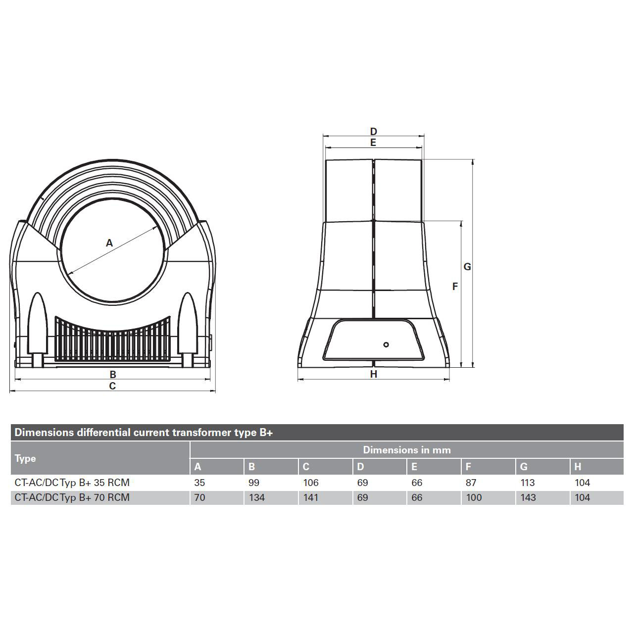 Габаритный чертеж CT-AC/DC Typ B+ 70 RCM