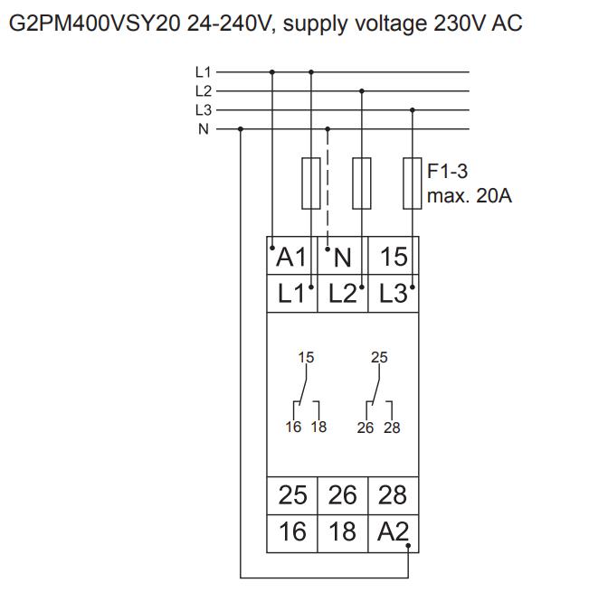 Схема подключения G2PM400VSY20 24-240VAC/DC